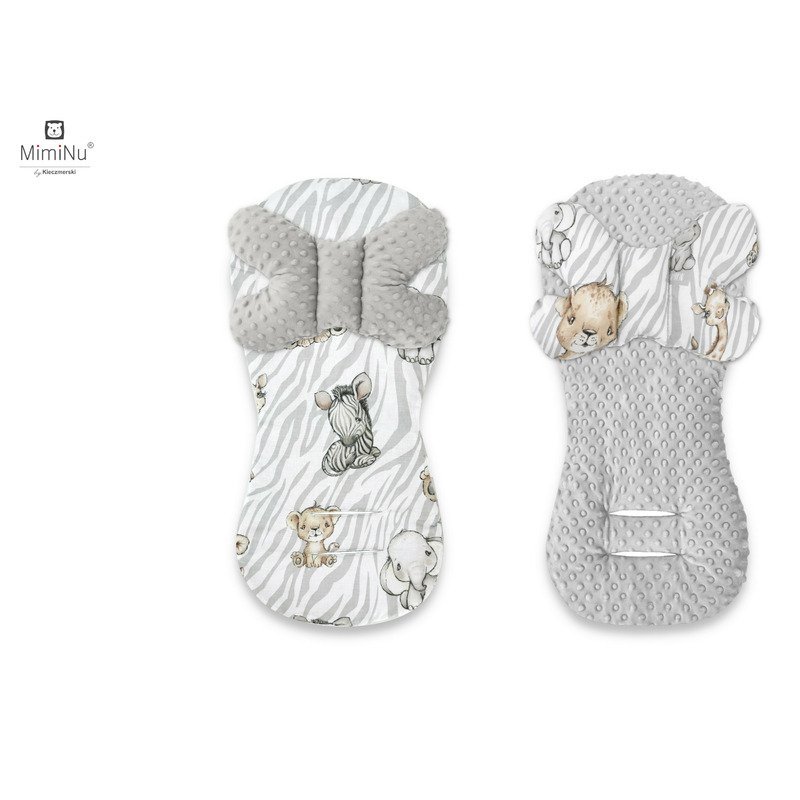 Protectie textila MimiNu pentru carucior si scaun auto cu perna Butterfly Minky Safari Natural – imaginea 2