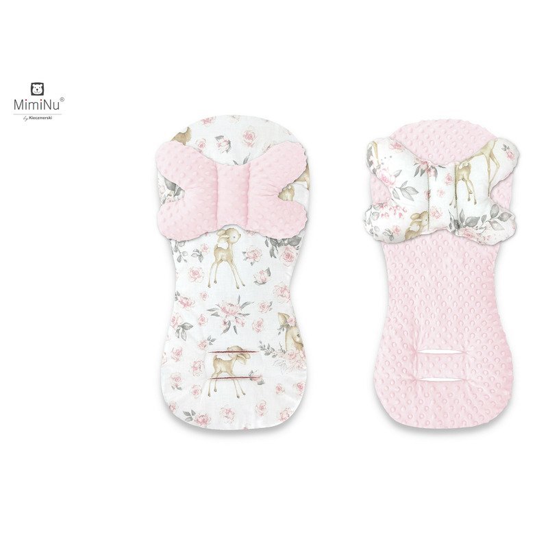 Protectie textila MimiNu pentru carucior siscaun auto cu perna Butterfly Minky Sweet Deer Pink – imaginea 2
