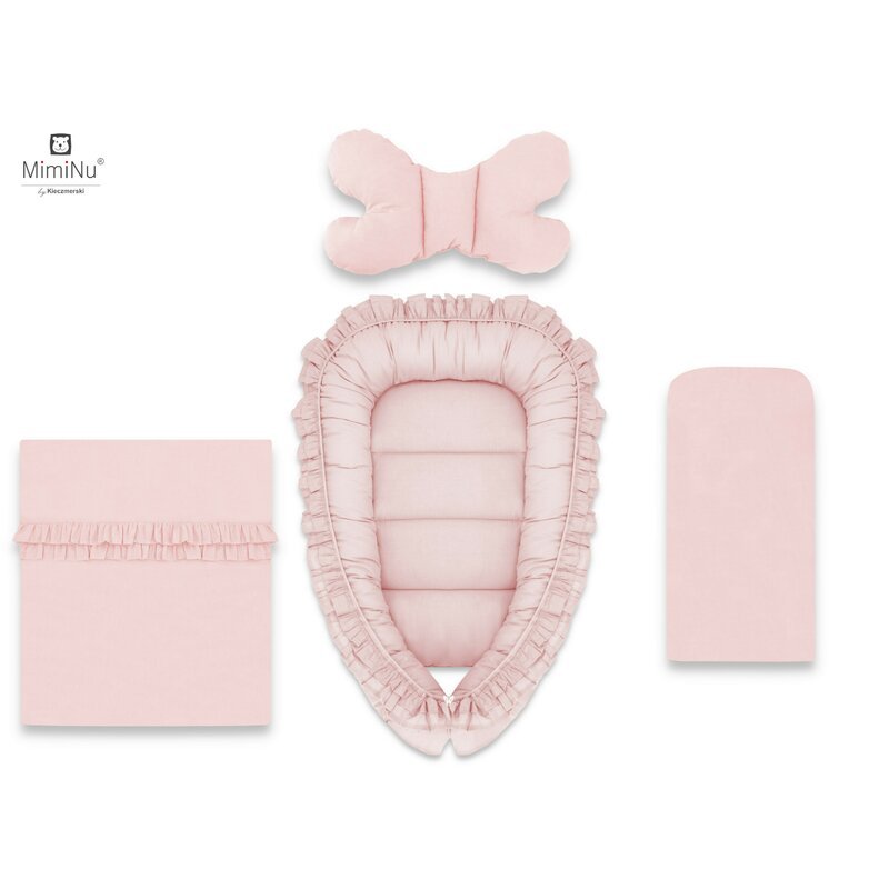 Set 4 in 1 Cosulet bebelus MimiNu Baby Cocoon 90×50 cm Colectia Royal Powder Pink