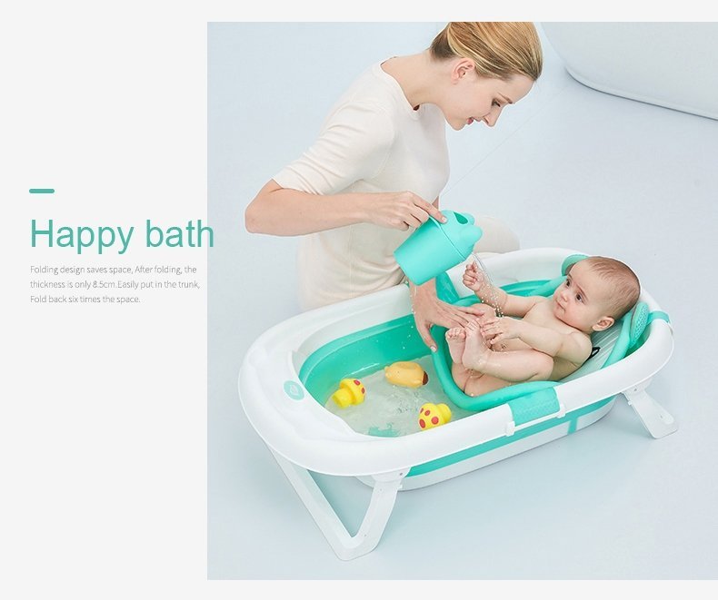 Hamac cadita Little Mom Baby Bath Tub Bear Mint moale, versatila, cu uscare rapida, varsta 0-6 luni – imaginea 4