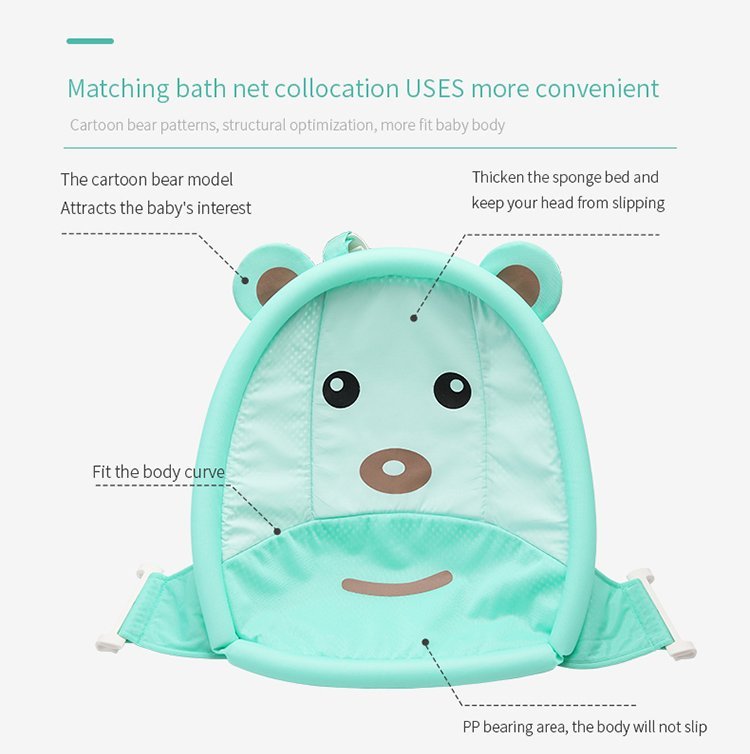 Hamac cadita Little Mom Baby Bath Tub Bear Mint moale, versatila, cu uscare rapida, varsta 0-6 luni – imaginea 5