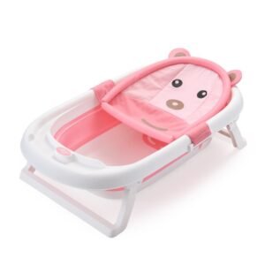 Hamac cadita Little Mom Baby Bath Tub Bear Pink moale, versatila, cu uscare rapida, varsta 0-6 luni