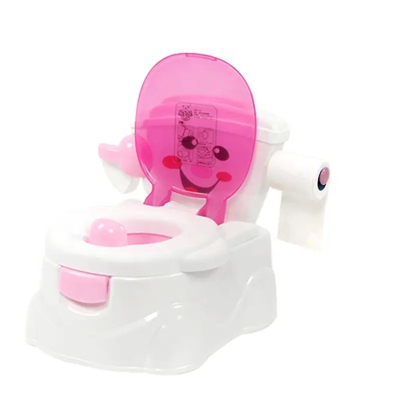 Olita pentru copii Little Mom Smiley Potty Pink, educationala 3 in 1, design realist, cu suport pentru hartia igienica, cu vas colector detasabil si buton de tras apa, dimensiune 42 x 30 x 36 cm – imaginea 8