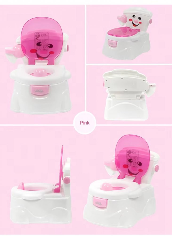 Olita pentru copii Little Mom Smiley Potty Pink, educationala 3 in 1, design realist, cu suport pentru hartia igienica, cu vas colector detasabil si buton de tras apa, dimensiune 42 x 30 x 36 cm – imaginea 7