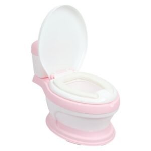 Olita educationala pentru copii Little Mom Simulation Potty Pink, design realist ergonomic, colac moale PVC, vas colector detasabil, dimensiune 44 x 30 x 36 cm