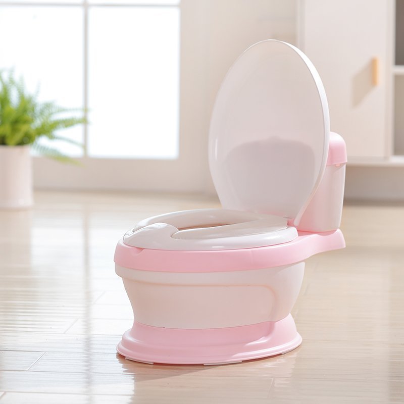 Olita educationala pentru copii Little Mom Simulation Potty Pink, design realist ergonomic, colac moale PVC, vas colector detasabil, dimensiune 44 x 30 x 36 cm – imaginea 5