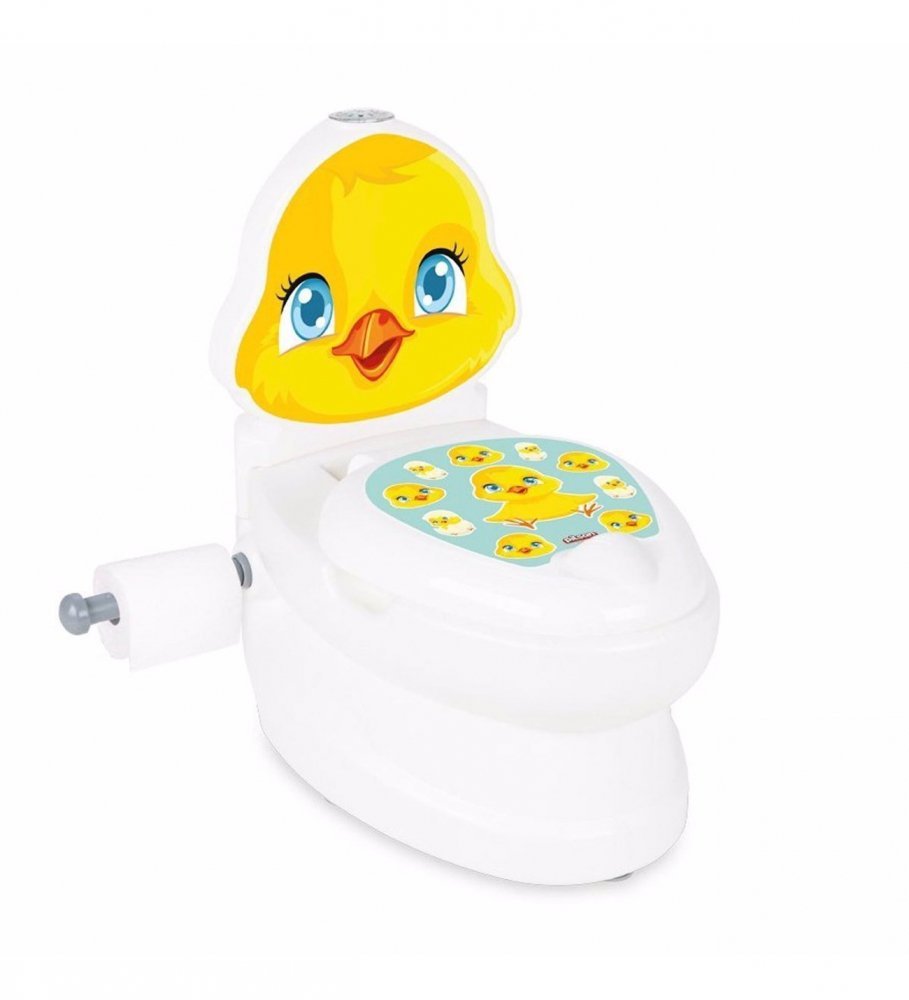 Olita educationala muzicala Pilsan Chick cu baza antialunecare,suport hartie igienica si vas colectare detasabil,design ergonomic,cutie muzicala iluminata cu efect de sunet sifon – imaginea 3