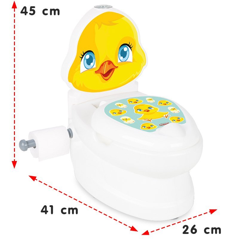 Olita educationala muzicala Pilsan Chick cu baza antialunecare,suport hartie igienica si vas colectare detasabil,design ergonomic,cutie muzicala iluminata cu efect de sunet sifon – imaginea 2