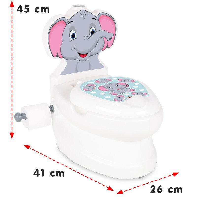 Olita educationala muzicala Pilsan Elefantel cu baza antialunecare,suport hartie igienica si vas colectare detasabil,design ergonomic,cutie muzicala iluminata cu efect de sunet sifon – imaginea 2