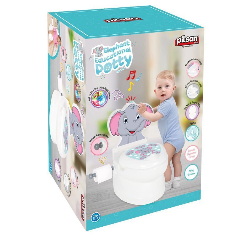 Olita educationala muzicala Pilsan Elefantel cu baza antialunecare,suport hartie igienica si vas colectare detasabil,design ergonomic,cutie muzicala iluminata cu efect de sunet sifon – imaginea 3