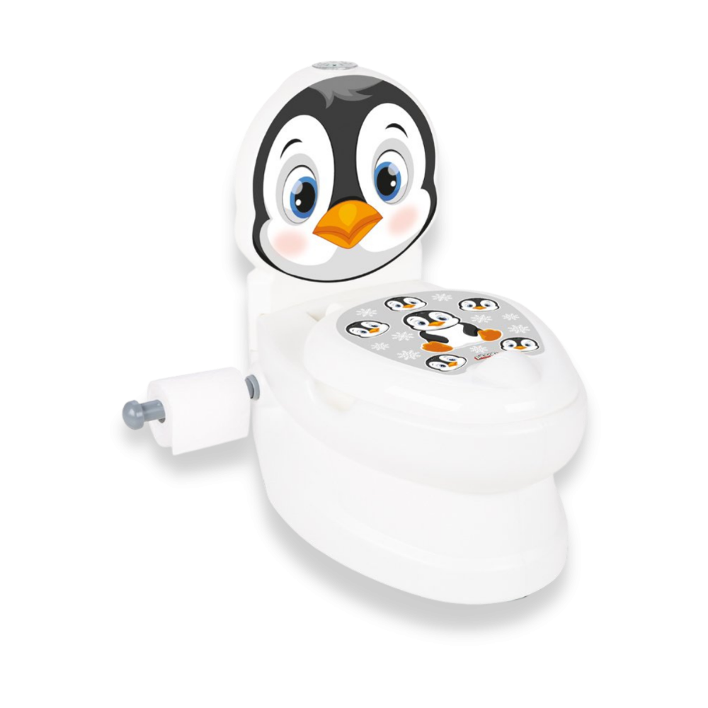 Olita educationala muzicala Pilsan Pinguin cu baza antialunecare,suport hartie igienica si vas colectare detasabil,design ergonomic,cutie muzicala iluminata cu efect de sunet sifon – imaginea 4