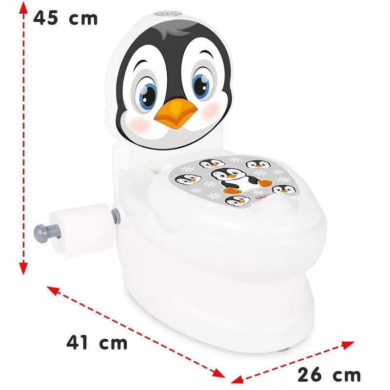 Olita educationala muzicala Pilsan Pinguin cu baza antialunecare,suport hartie igienica si vas colectare detasabil,design ergonomic,cutie muzicala iluminata cu efect de sunet sifon – imaginea 2