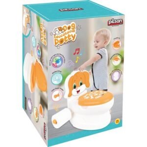 Olita educationala muzicala Pilsan Puppy cu baza antialunecare,suport hartie igienica si vas colectare detasabil,design ergonomic,cutie muzicala iluminata cu efect de sunet sifon