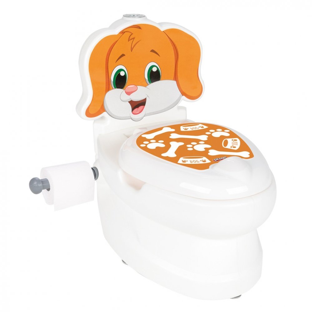 Olita educationala muzicala Pilsan Puppy cu baza antialunecare,suport hartie igienica si vas colectare detasabil,design ergonomic,cutie muzicala iluminata cu efect de sunet sifon – imaginea 6