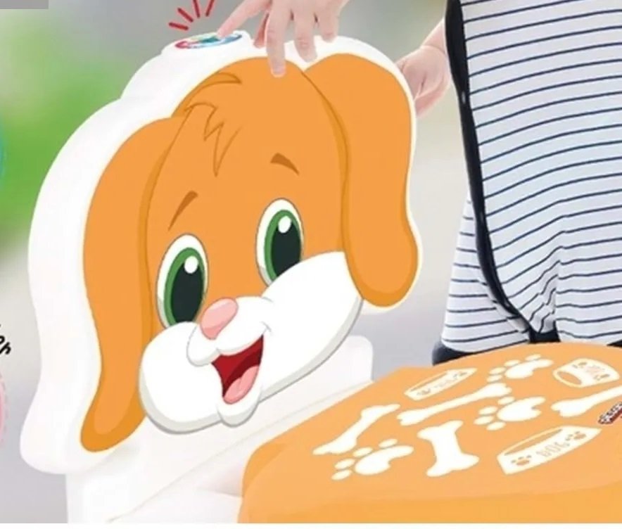Olita educationala muzicala Pilsan Puppy cu baza antialunecare,suport hartie igienica si vas colectare detasabil,design ergonomic,cutie muzicala iluminata cu efect de sunet sifon – imaginea 5