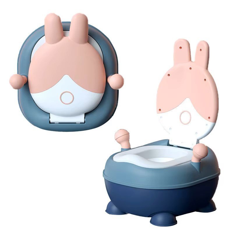 Olita pentru copii Little Mom Rabbit Pink, cu adaptor moale din PU, vas colector detasabil, capac rabatabil cu functie de spatar ergonomic, picioruse antiaderente, dimensiune 36 x 32.5 x 53 cm – imaginea 5