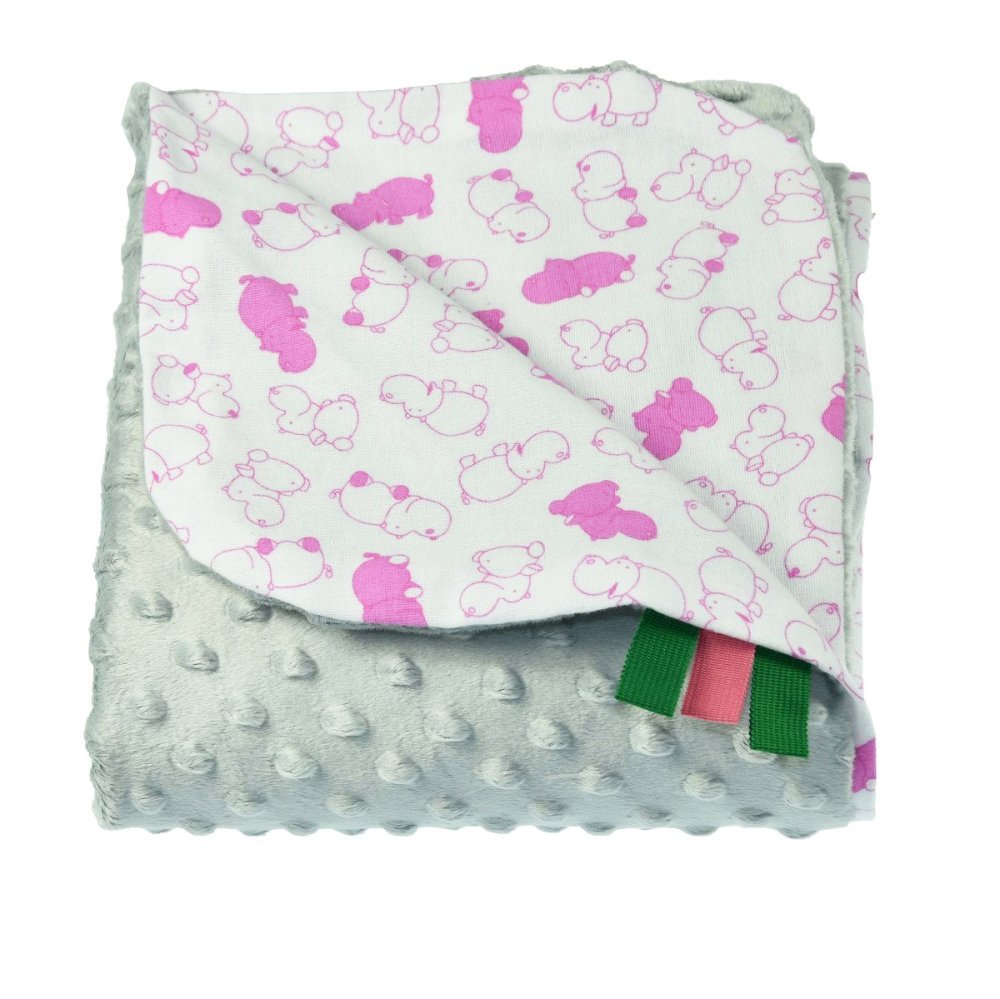 Paturica Minky pentru copii 75×75 cm Grey with Hippo – imaginea 2