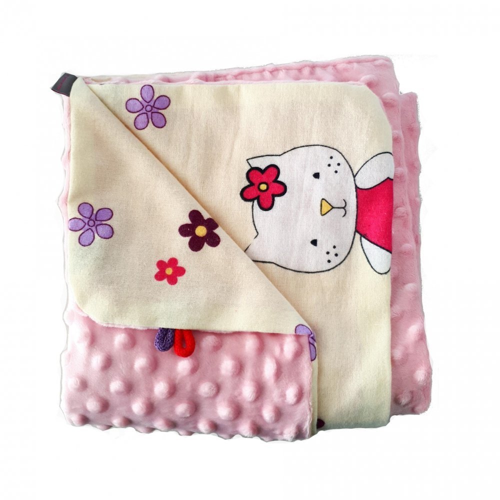 Paturica Minky pentru copii 75×75 cm K-545 Pisica Roz