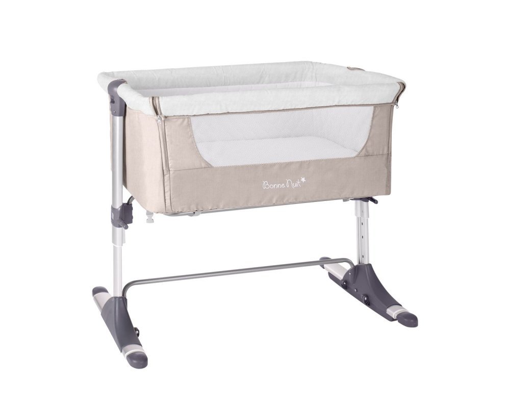Patut Co-Sleeper pentru bebelusi KikkaBoo Bonne Nuit Beige Melange 2020 cu inaltime reglabila, pozitie anti-reflux, laterala culisanta, accesorii incluse