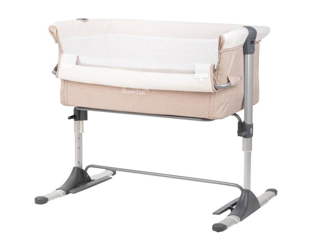 Patut Co-Sleeper pentru bebelusi KikkaBoo Bonne Nuit Beige Melange 2020 cu inaltime reglabila, pozitie anti-reflux, laterala culisanta, accesorii incluse – imaginea 3