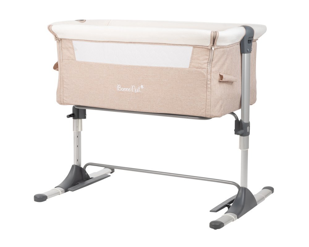 Patut Co-Sleeper pentru bebelusi KikkaBoo Bonne Nuit Beige Melange 2020 cu inaltime reglabila, pozitie anti-reflux, laterala culisanta, accesorii incluse – imaginea 4