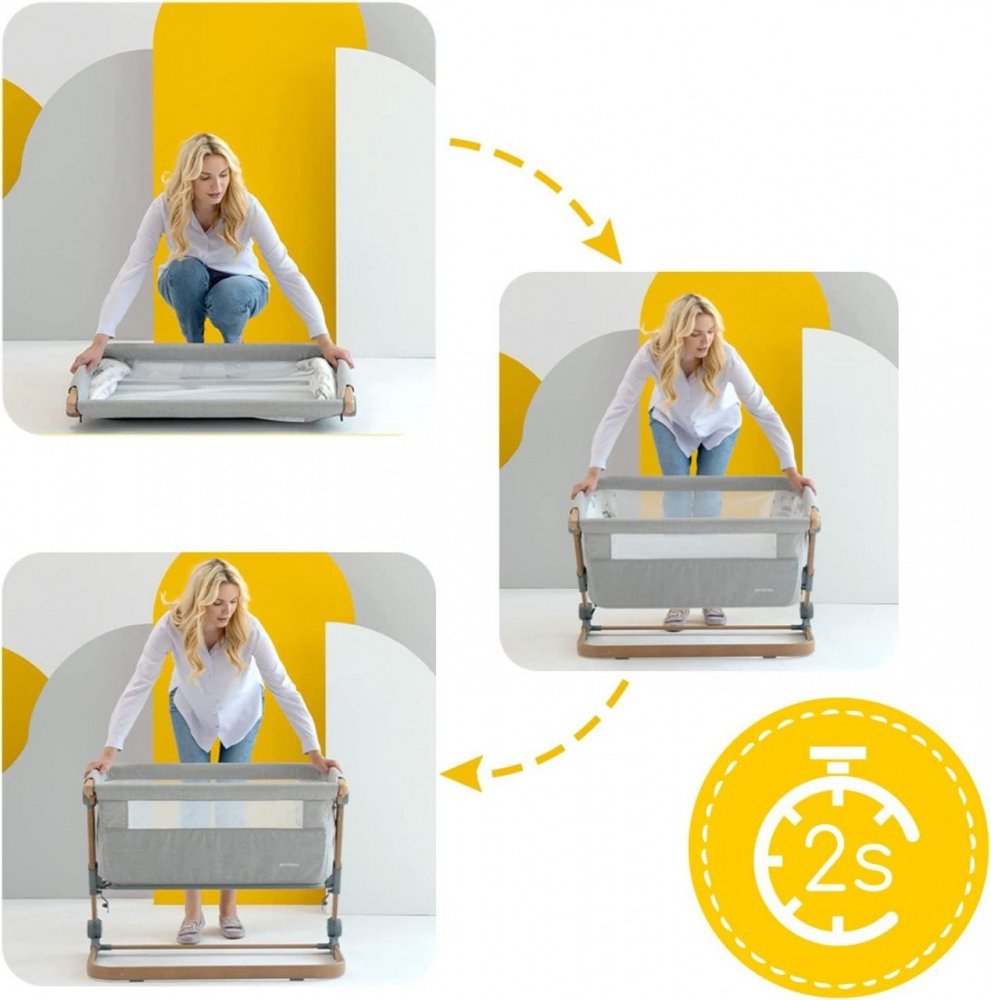 Patut 3 in 1 co-sleeping Natt Skiddou Evening Dream Gri inchis reglabil pe inaltime, laterala culisanta, husa detasabila – imaginea 3