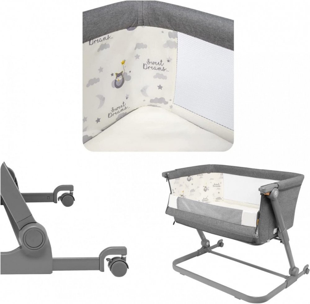 Patut 3 in 1 co-sleeping Natt Skiddou Evening Dream Gri inchis reglabil pe inaltime, laterala culisanta, husa detasabila – imaginea 7