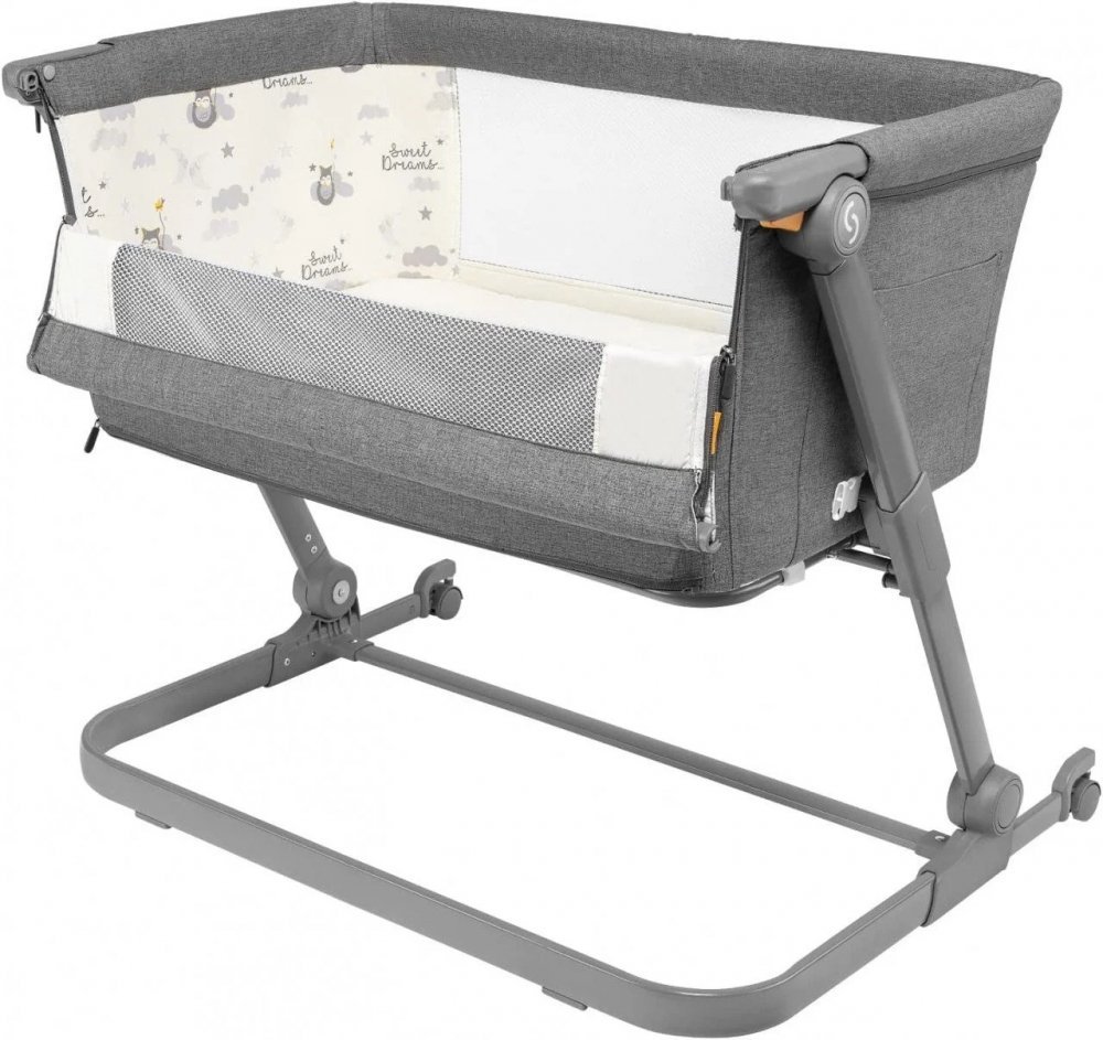 Patut 3 in 1 co-sleeping Natt Skiddou Evening Dream Gri inchis reglabil pe inaltime, laterala culisanta, husa detasabila – imaginea 8