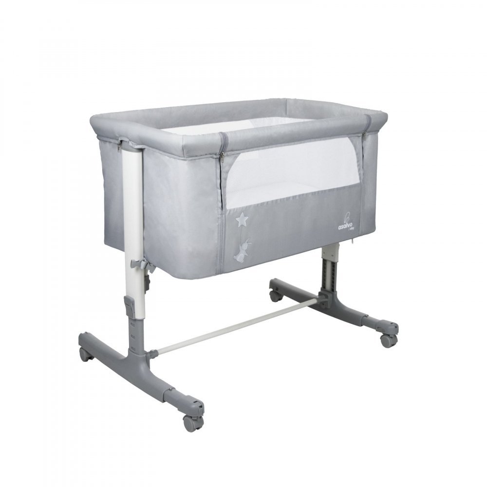 Patut Co Sleeper Asalvo Calm gri, reglabil 5 nivele de inaltime, picioare extensibile, material moale si usor de curatat, 80 x 65 x 84 – imaginea 7