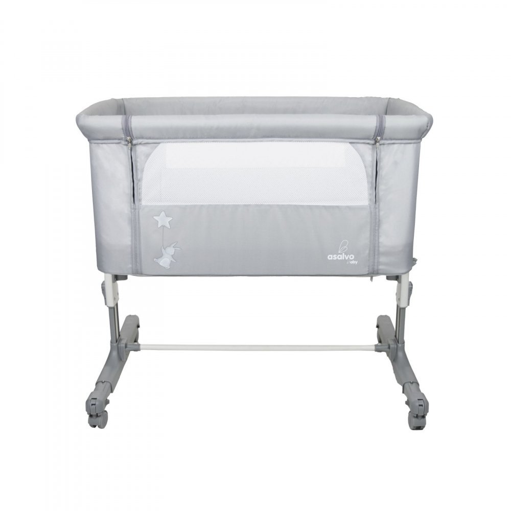 Patut Co Sleeper Asalvo Calm gri, reglabil 5 nivele de inaltime, picioare extensibile, material moale si usor de curatat, 80 x 65 x 84 – imaginea 3
