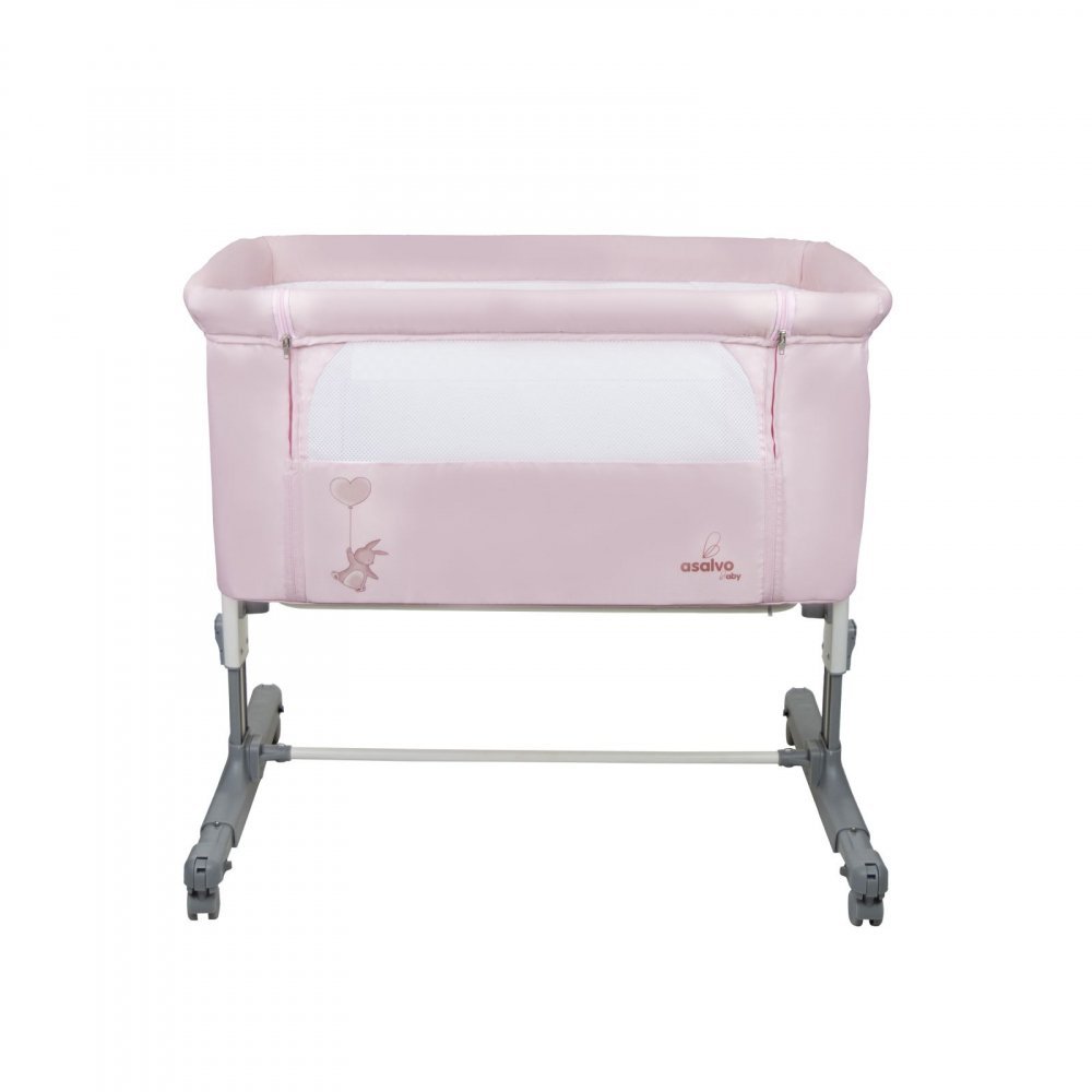 Patut Co Sleeper Asalvo Calm roz, reglabil 5 nivele de inaltime, picioare extensibile, material moale si usor de curatat, 80 x 65 x 84 – imaginea 3