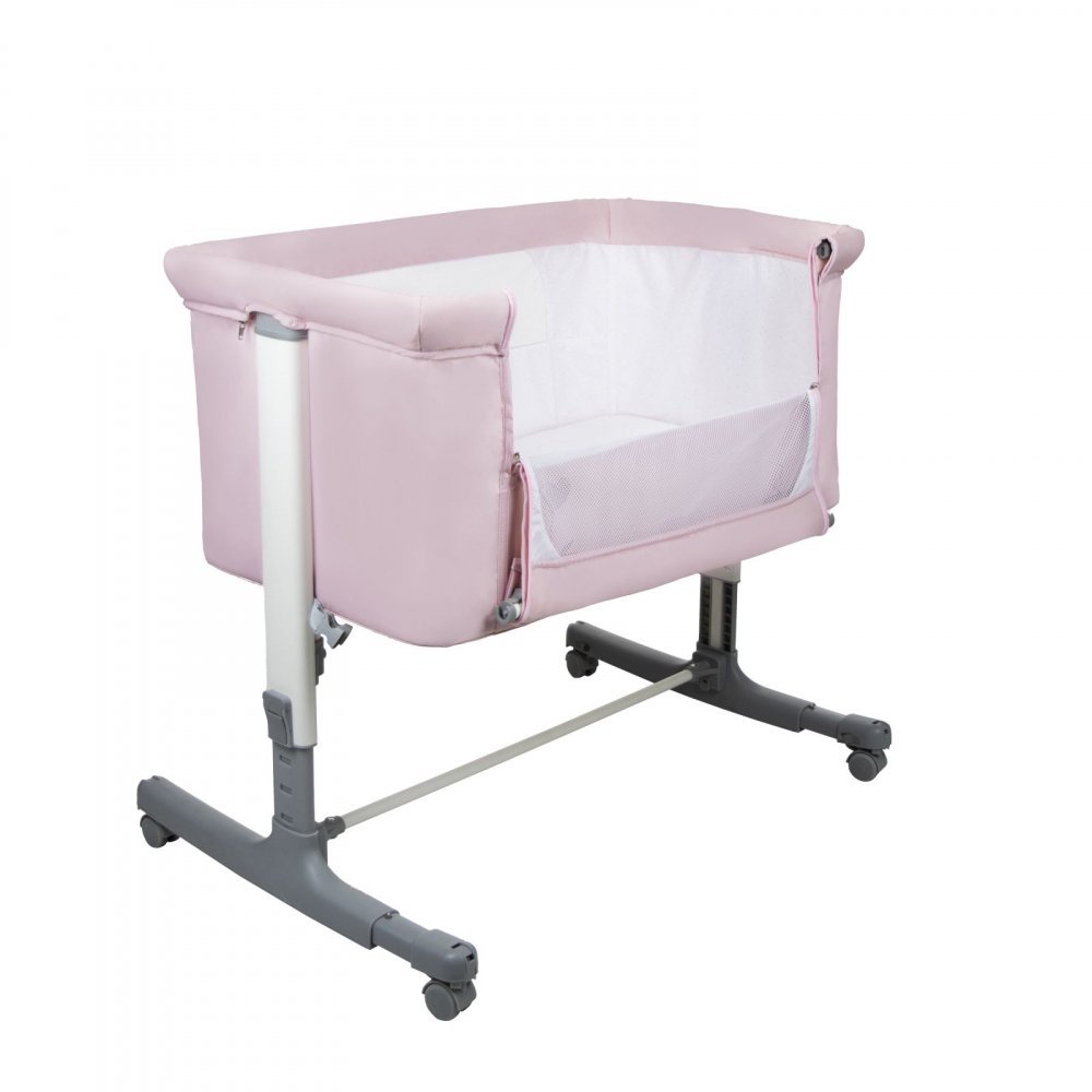 Patut Co Sleeper Asalvo Calm roz, reglabil 5 nivele de inaltime, picioare extensibile, material moale si usor de curatat, 80 x 65 x 84 – imaginea 4