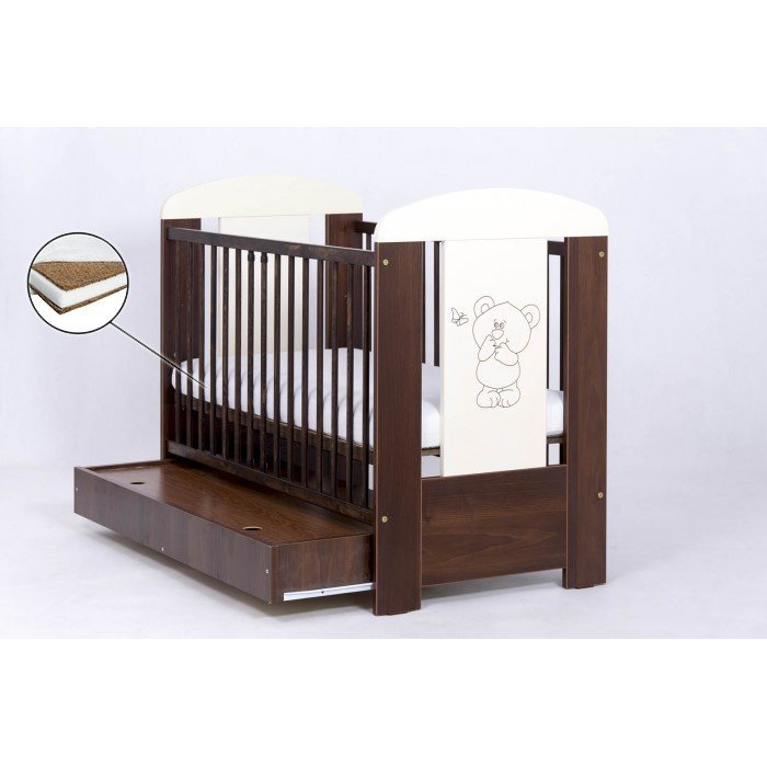 Patut Drewex Bear cu sertar Wenge + saltea cocos 10 cm – imaginea 5