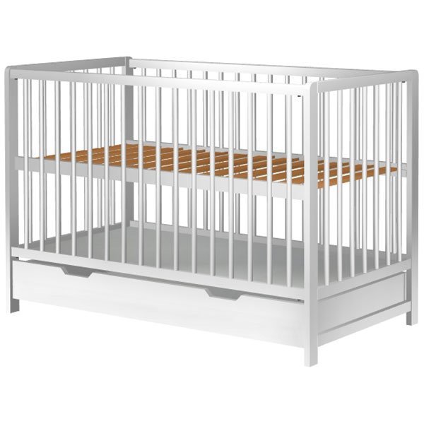 Patut copii din lemn Dominic 120×60 cm alb cu sertar – imaginea 2