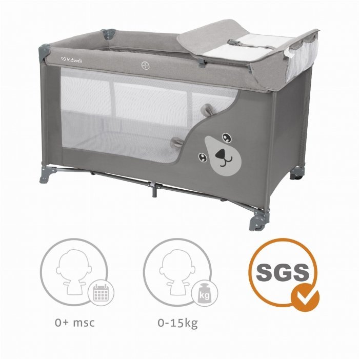 Patut pentru copii Kidwell Blissy 3 in 1 Gray pliabil, cu 2 nivele, usita cu fermoar, roti cu blocare, masuta de infasat si organizator – imaginea 2