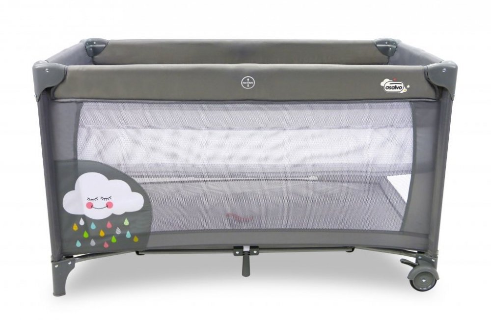 Patut pentru copii Asalvo Smooth Cloud cu 2 nivele, pliere compacta, roti cu frana, baza captusita impermeabila, 77x65x125 cm – imaginea 2