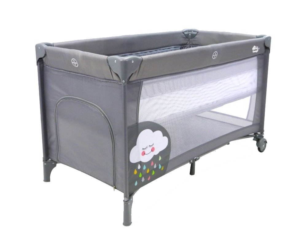 Patut pentru copii Asalvo Smooth Cloud cu 2 nivele, pliere compacta, roti cu frana, baza captusita impermeabila, 77x65x125 cm – imaginea 3