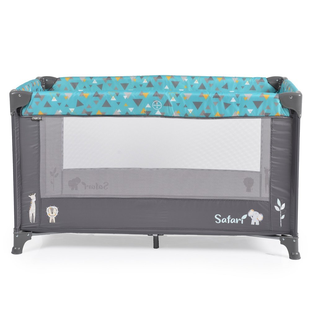 Patut pliabil pentru copii Moni Safari Turquoise 125x62x75 cm cu un nivel,Deschidere laterala cu fermoar,Saltea pliabila si geanta transport incluse,de la 0 luni pana la 15 kg – imaginea 5