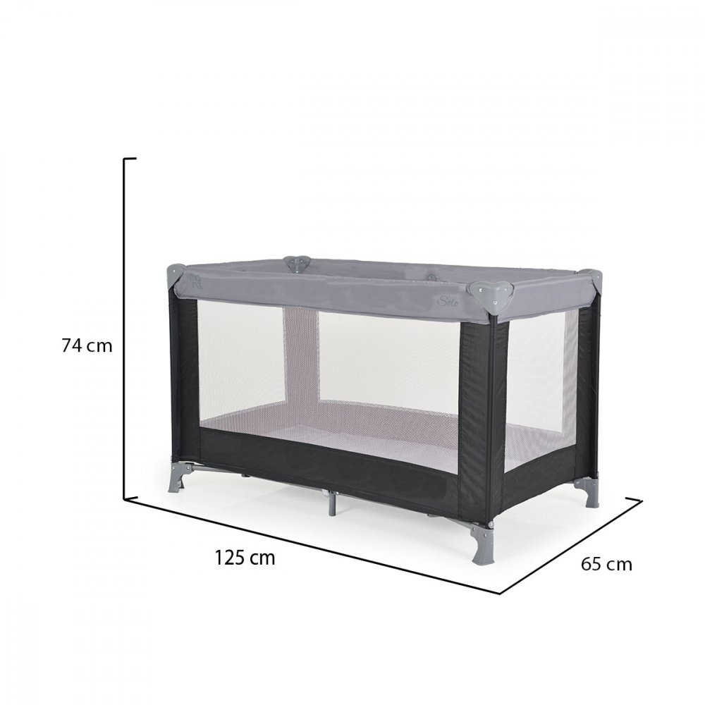 Patut pliabil de calatorie Moni Solo Grey cu un nivel,pliere compacta,saltea pliabila si geanta transport incluse,laterale cu plasa de ventilatie,usa de acces cu fermoar,ideal pentru calatorii sau vizite la bunici – imaginea 4