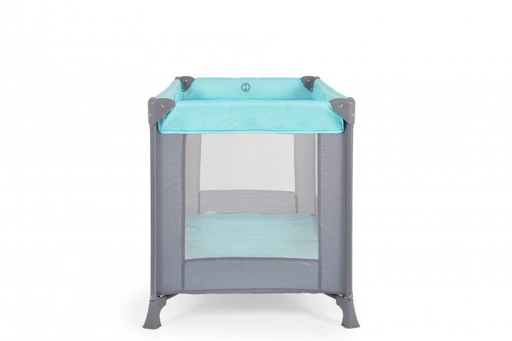 Patut pliabil de calatorie Moni Solo Mint cu un nivel,pliere compacta,saltea pliabila si geanta transport incluse,laterale cu plasa de ventilatie,usa de acces cu fermoar,ideal pentru calatorii sau vizite la bunici – imaginea 4