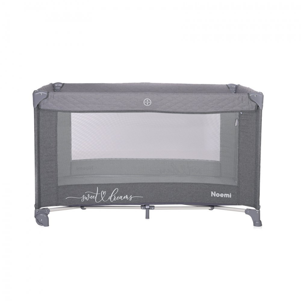 Patut Lorelli Noemi Cool Grey Star pliabil, cu 1 nivel, laterala cu fermoar, roti cu sistem de blocare, salteluta si geanta de transport incluse – imaginea 2
