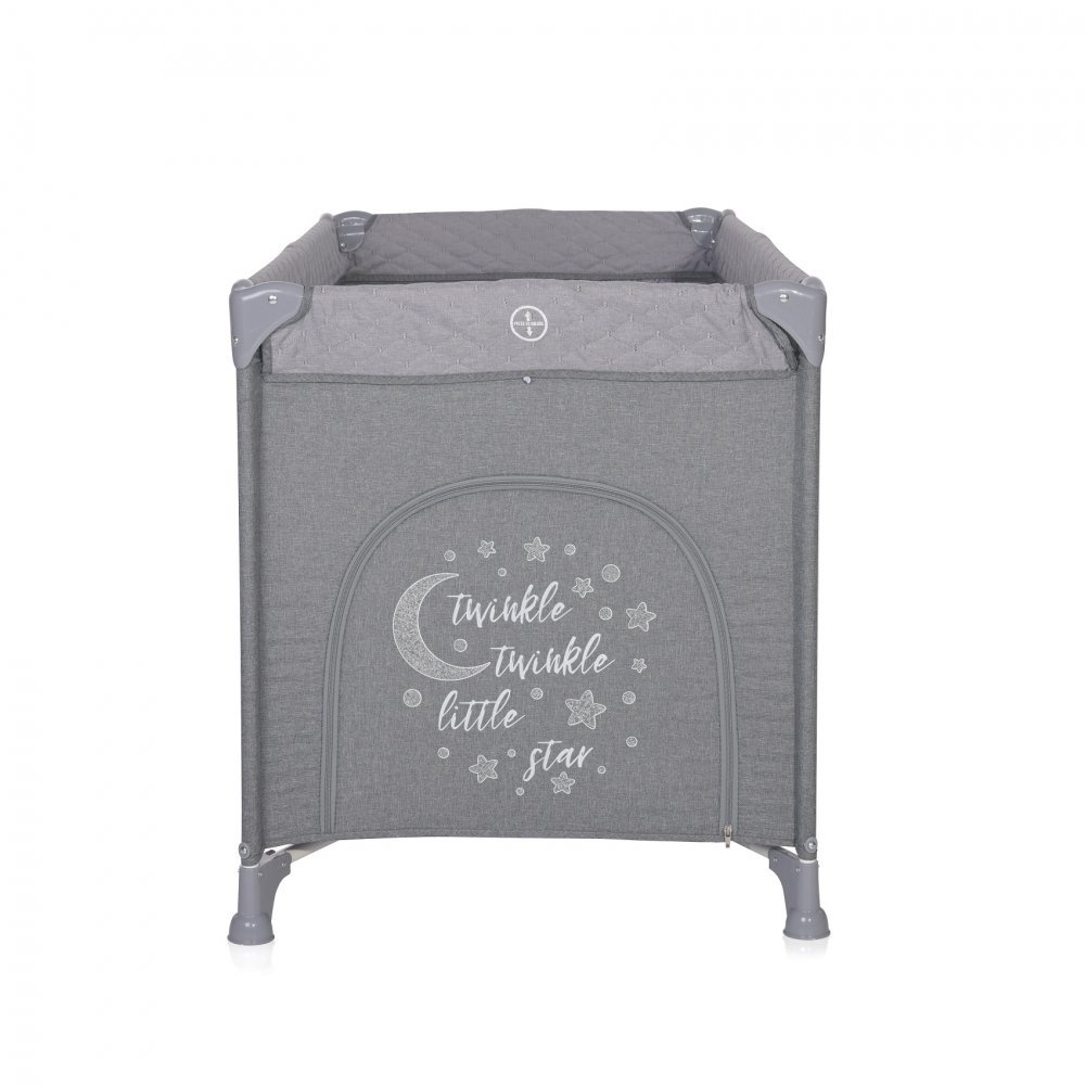 Patut Lorelli Noemi Cool Grey Star pliabil, cu 1 nivel, laterala cu fermoar, roti cu sistem de blocare, salteluta si geanta de transport incluse – imaginea 3