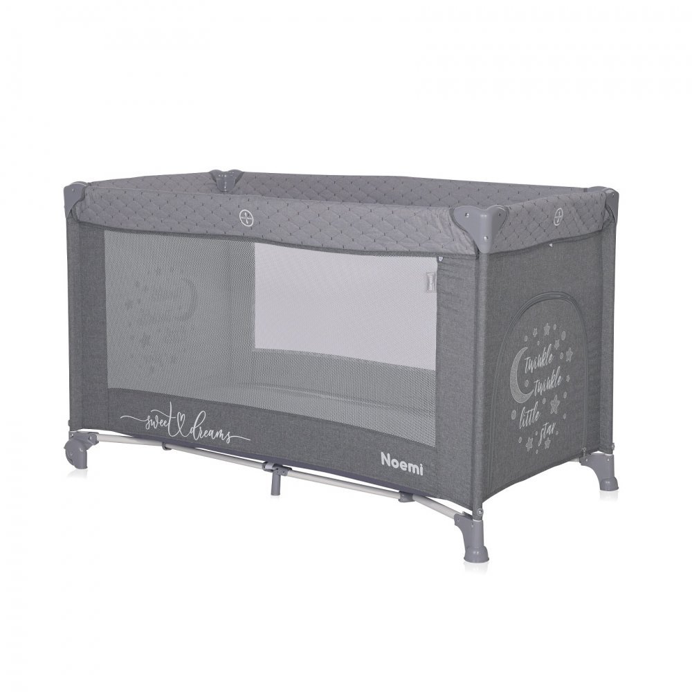 Patut Lorelli Noemi Cool Grey Star pliabil, cu 1 nivel, laterala cu fermoar, roti cu sistem de blocare, salteluta si geanta de transport incluse – imaginea 4