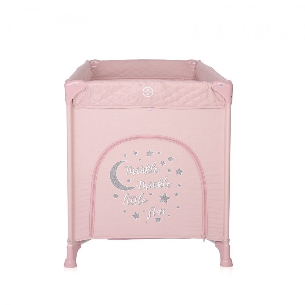 Patut Lorelli Noemi Mellow Rose Star pliabil, cu 1 nivel, laterala cu fermoar, roti cu sistem de blocare, salteluta si geanta de transport incluse