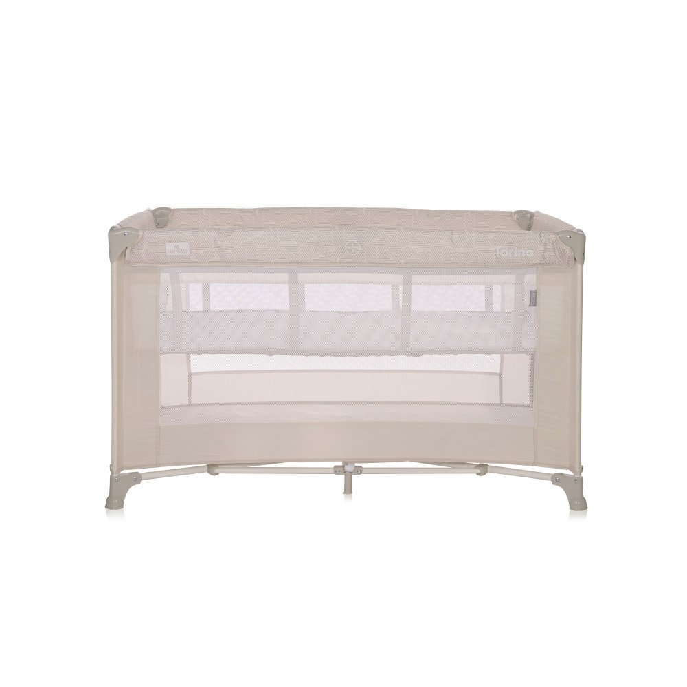 Patut Lorelli Torino Fog Striped Elements pliabil, cu 2 nivele, usita cu fermoar, eori cu sistem de blocare, salteluta si geanta de transport incluse