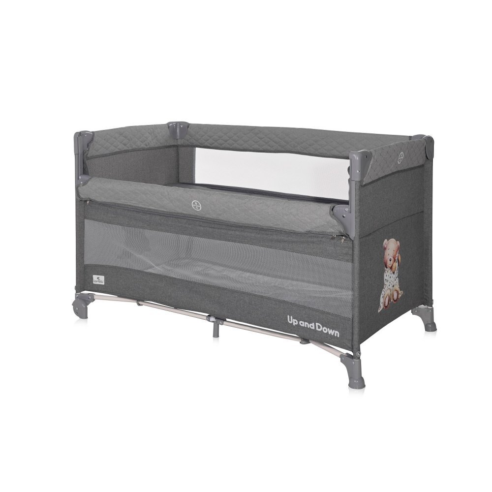 Patut pliabil Up and Down Cool Grey Bear cu laterala culisanta, sistem side-sleeping, cu 2 nivele, usa laterala cu fermoar, saltea si geanta de transport incluse – imaginea 4