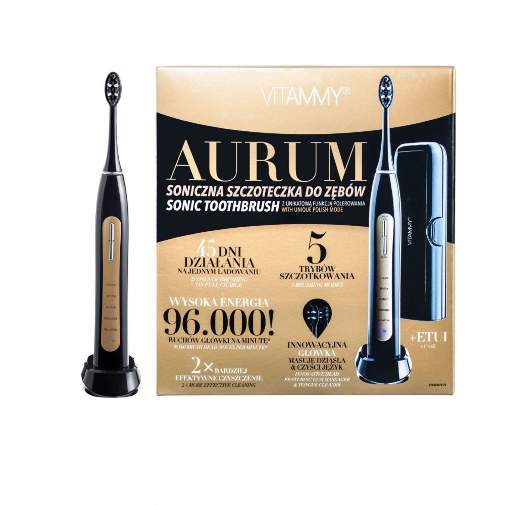 Periuta de dinti electrica Vitammy Aurum 96000 vibratiimin 5 moduri de periaj incarcare wireless negruauriu – imaginea 4