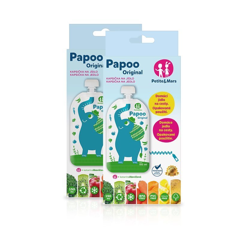 Set 6 pungi reutilizabile pentru hranire cu elefantei Papoo Albastru – imaginea 2