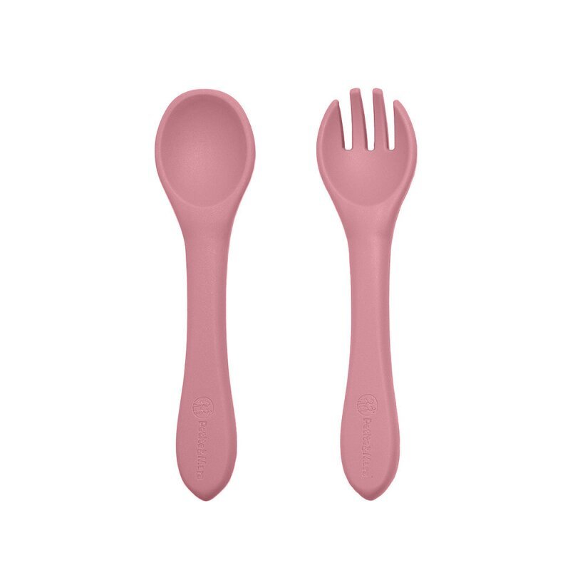 Set de hranire PetiteMars cu farfurie bol si tacamuri din silicon fara BFA roz – imaginea 4