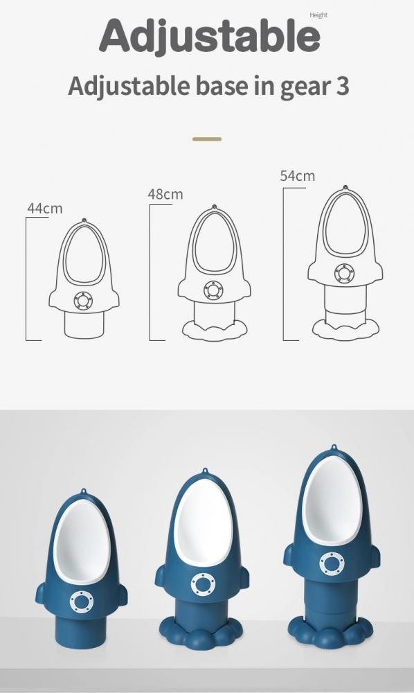Pisoar pentru baieti Little Mom Rocket Gray cu inaltime reglabila, vas colector detasabil, dimensiune 27,5 x 15 x 49 cm – imaginea 2